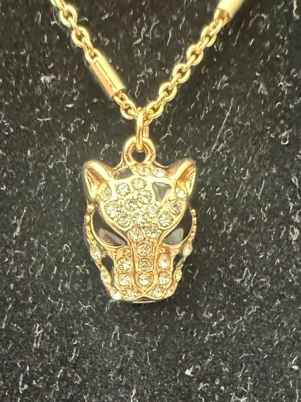 Gold Crystal Leopard Mask Pendant Necklace - Women Jewelry
